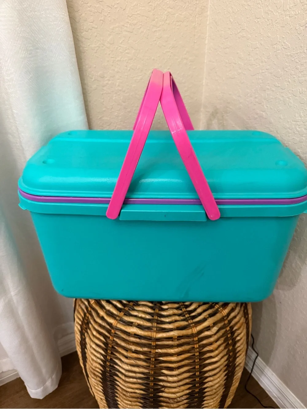 Vintage Eagle Craftstor Sewing Craft Storage Organizer Tote Bin Teal Purple Pink